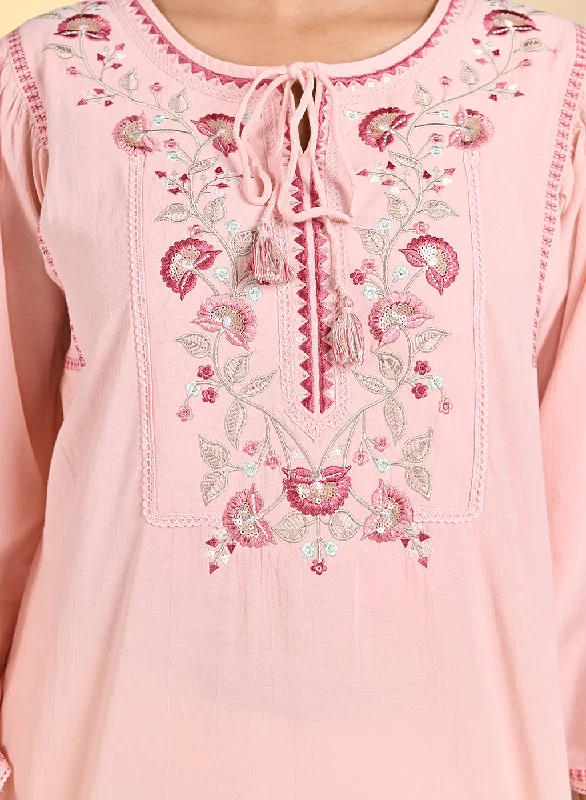 Elnaz Peach Embroidered Top For Women