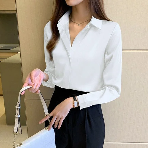 Women's Blouse Fashion Designer Office Satin Long-Sleeve Tops