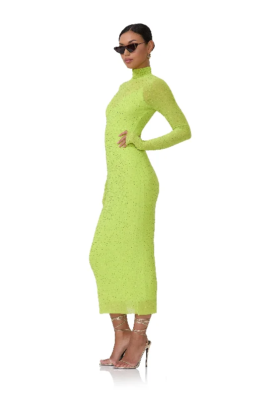 Shailene Rhinestone Dress - Lime Punch