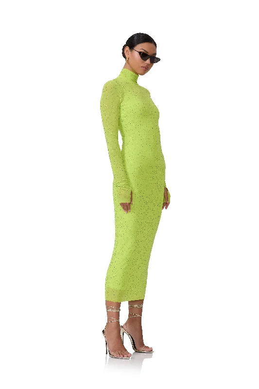 Shailene Rhinestone Dress - Lime Punch