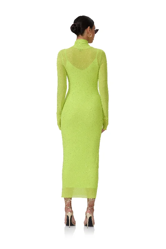 Shailene Rhinestone Dress - Lime Punch