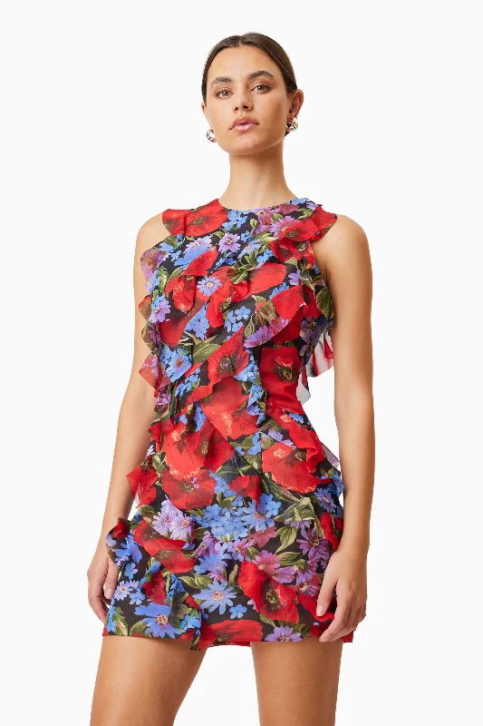 Thea Mini Party Printed Dress In Red