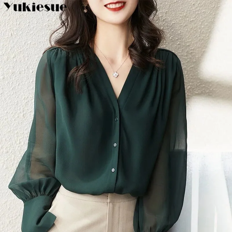 Women's Transparent Chiffon Fashion Designer Long-Sleeve Tops