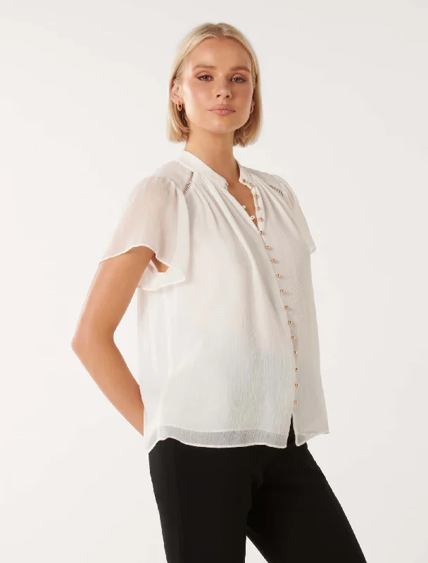 Yvonne Flutter Trim Spliced Blouse