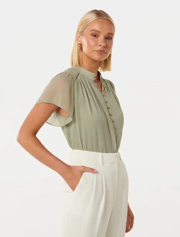 Yvonne Flutter Trim Spliced Blouse