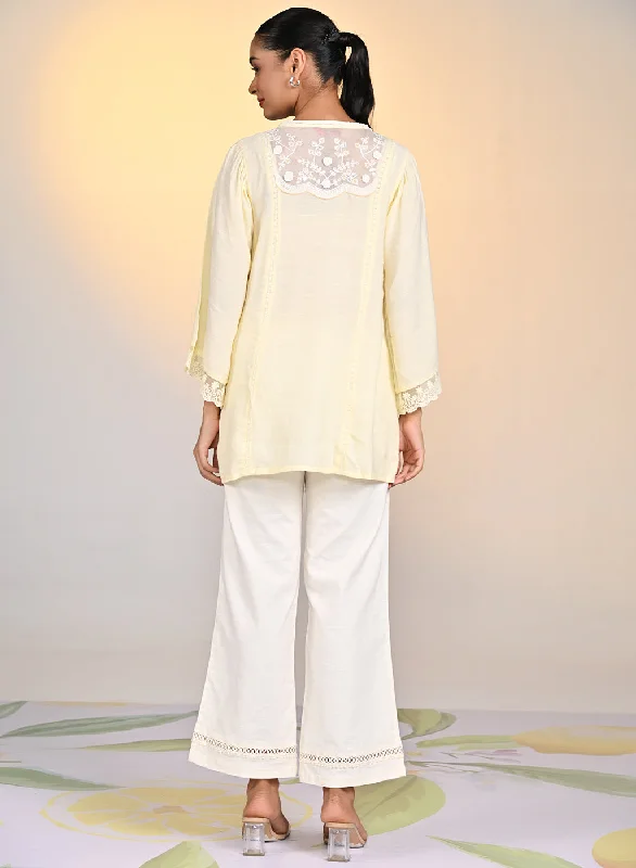 Zareen Lemon Embroidered Satin Top For Women