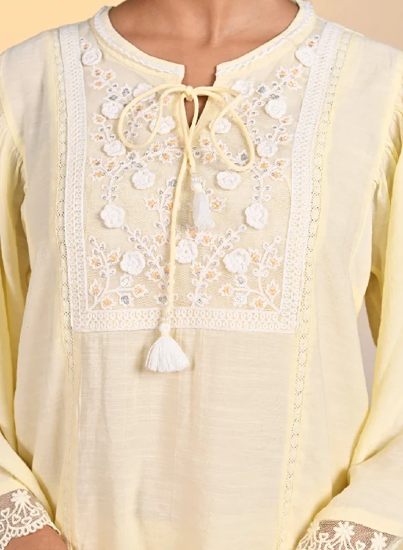 Zareen Lemon Embroidered Satin Top For Women