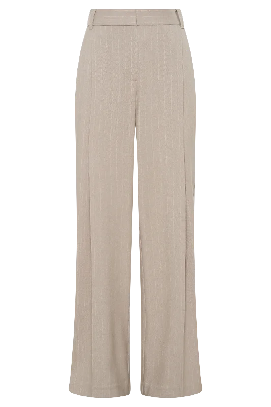 Amelie Suiting Straight Leg Pants - Taupe Pinstripe