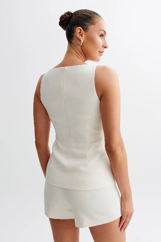 Angela Sleeveless Suiting Top - Ivory