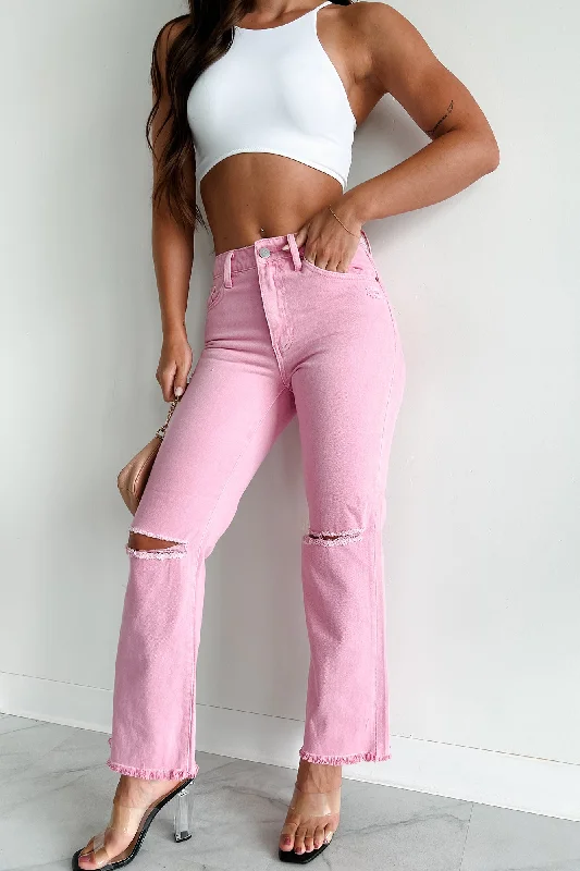 Bernina High Rise Slim Straight Jeans (Pink)