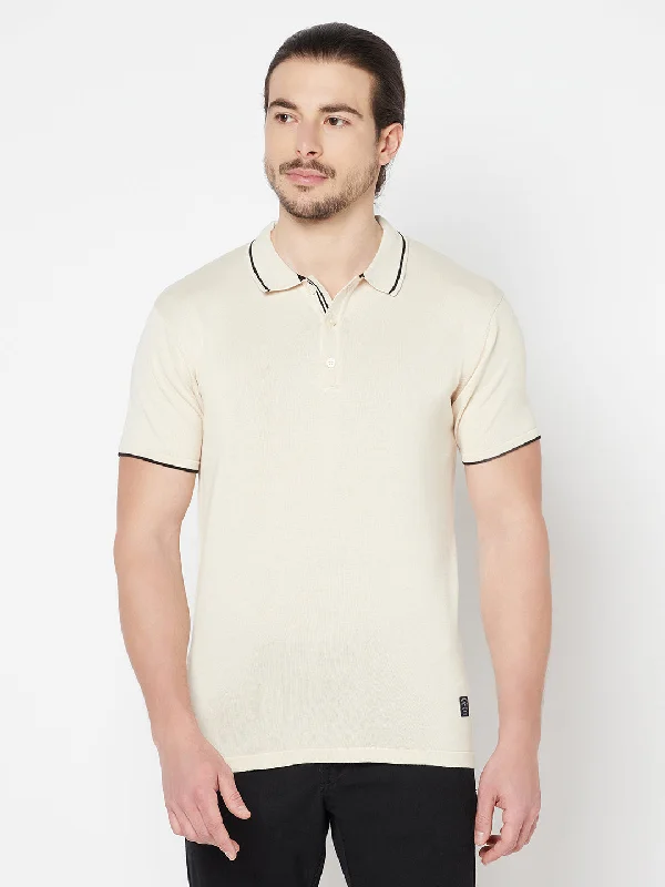 Cantabil Men's Cream T-Shirt