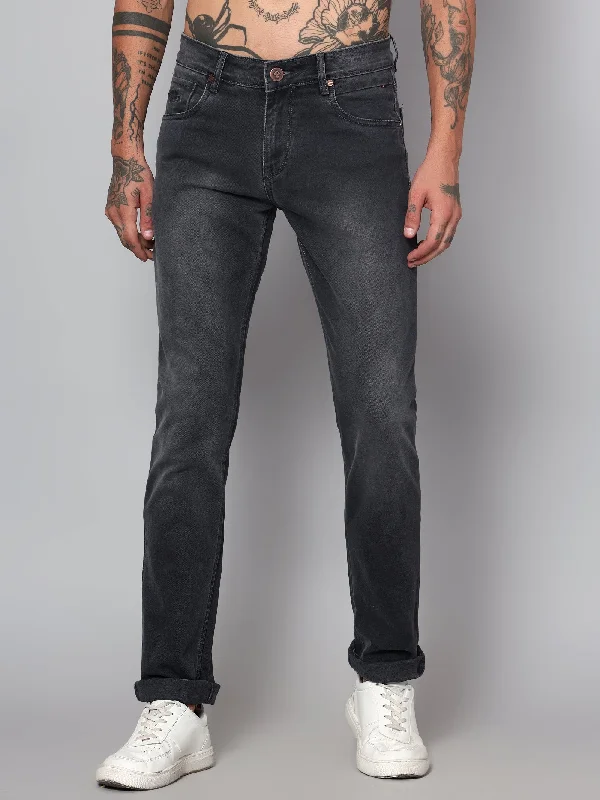 Cantabil Men Dark Grey Clean Look Jeans