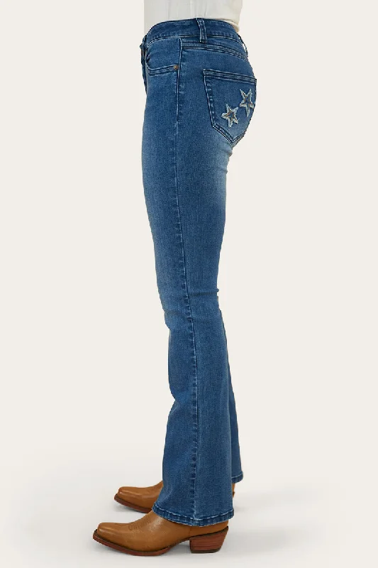 Caroline Rodeo Womens Mid Rise Bootleg Jean - Vintage Blue Wash