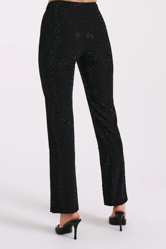 Kaycee Straight Leg Diamante Pants - Black