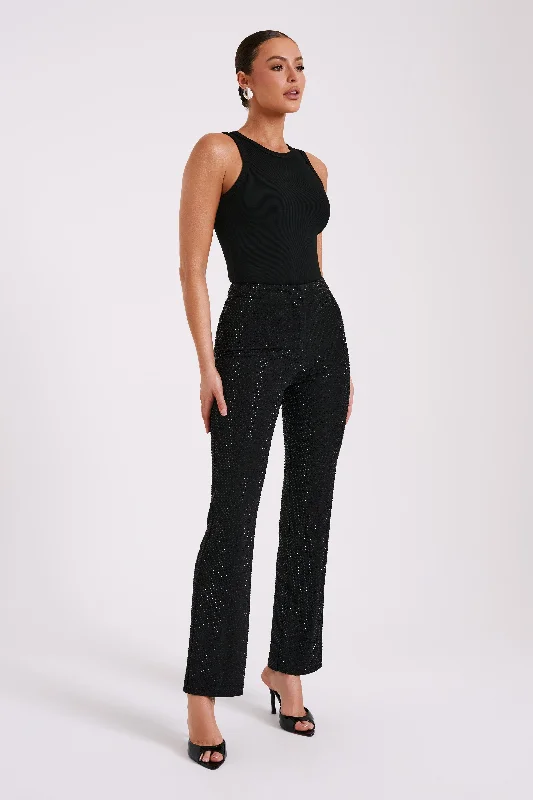 Kaycee Straight Leg Diamante Pants - Black