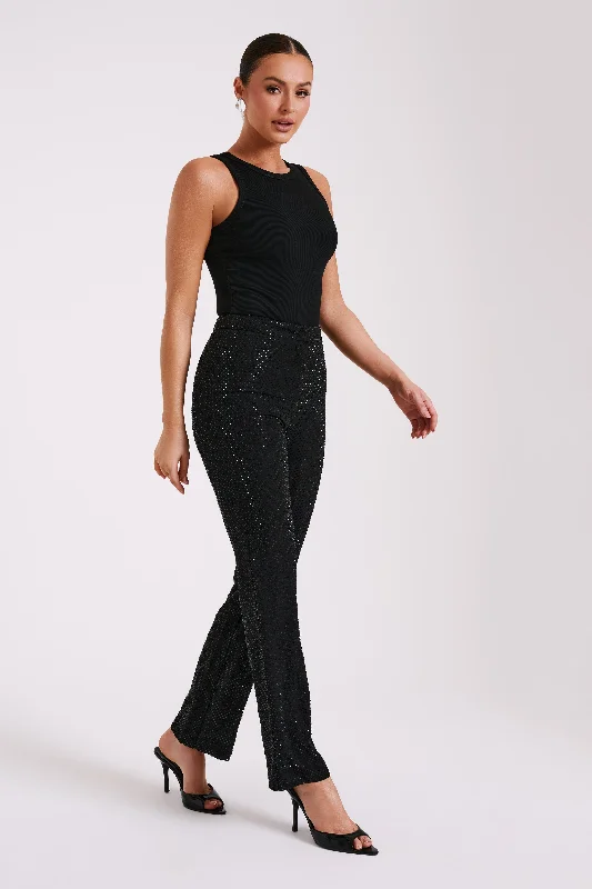 Kaycee Straight Leg Diamante Pants - Black