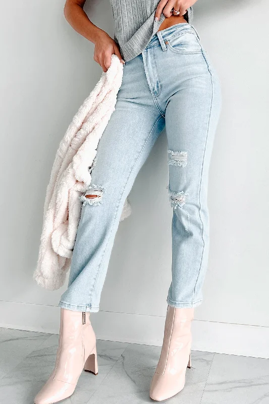 Kristen High Rise Distressed Cropped Jeans (Light Denim)