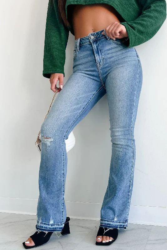 Lost Cause Mid-Rise Vintage Wash Distressed Flare Jeans (Vintage)