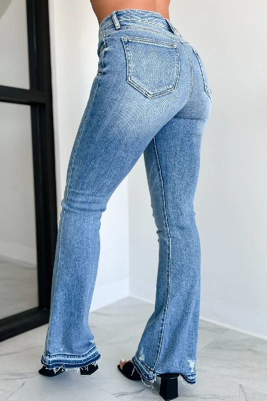 Lost Cause Mid-Rise Vintage Wash Distressed Flare Jeans (Vintage)