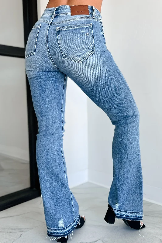 Lost Cause Mid-Rise Vintage Wash Distressed Flare Jeans (Vintage)