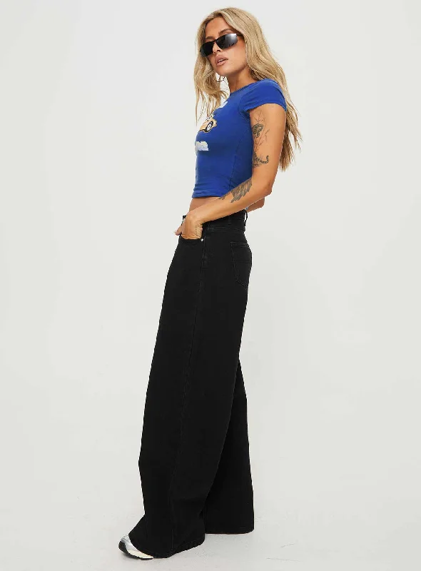 Naylor Wide Leg Jeans Washed Black Denim