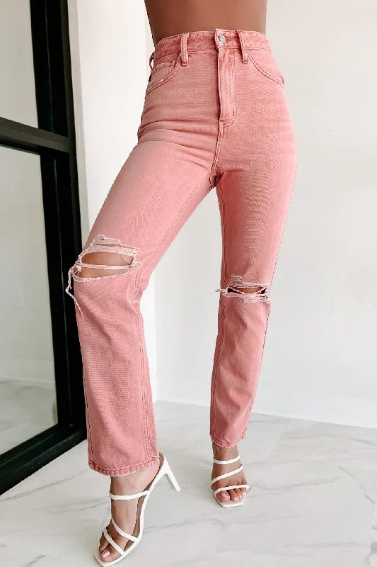 Tavin High Rise Kancan Straight Leg Jeans (Coral)