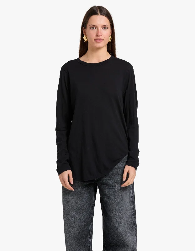 Regular Scoop Hem L/S T-Shirt - Black