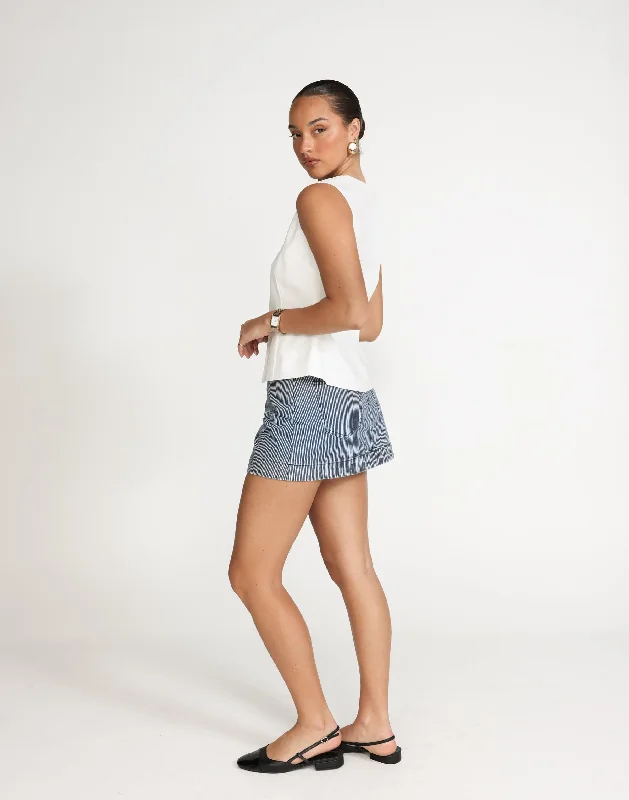 Kalina Denim Mini Skirt (Navy Pinstripe)