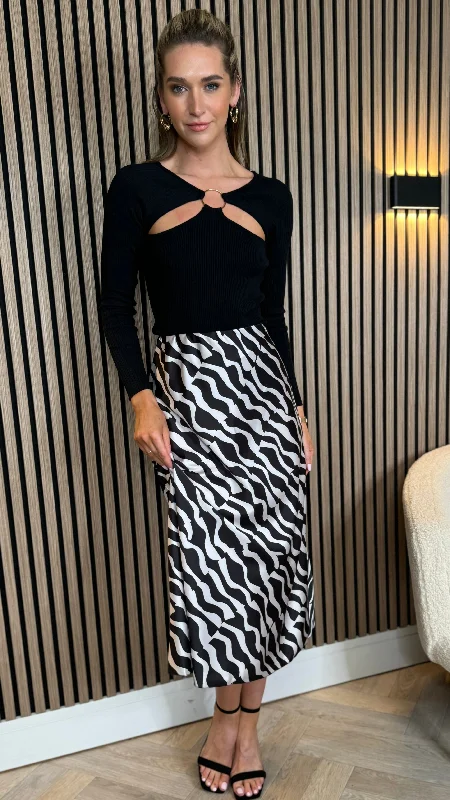 Lorelei Black & White Printed Midi Skirt