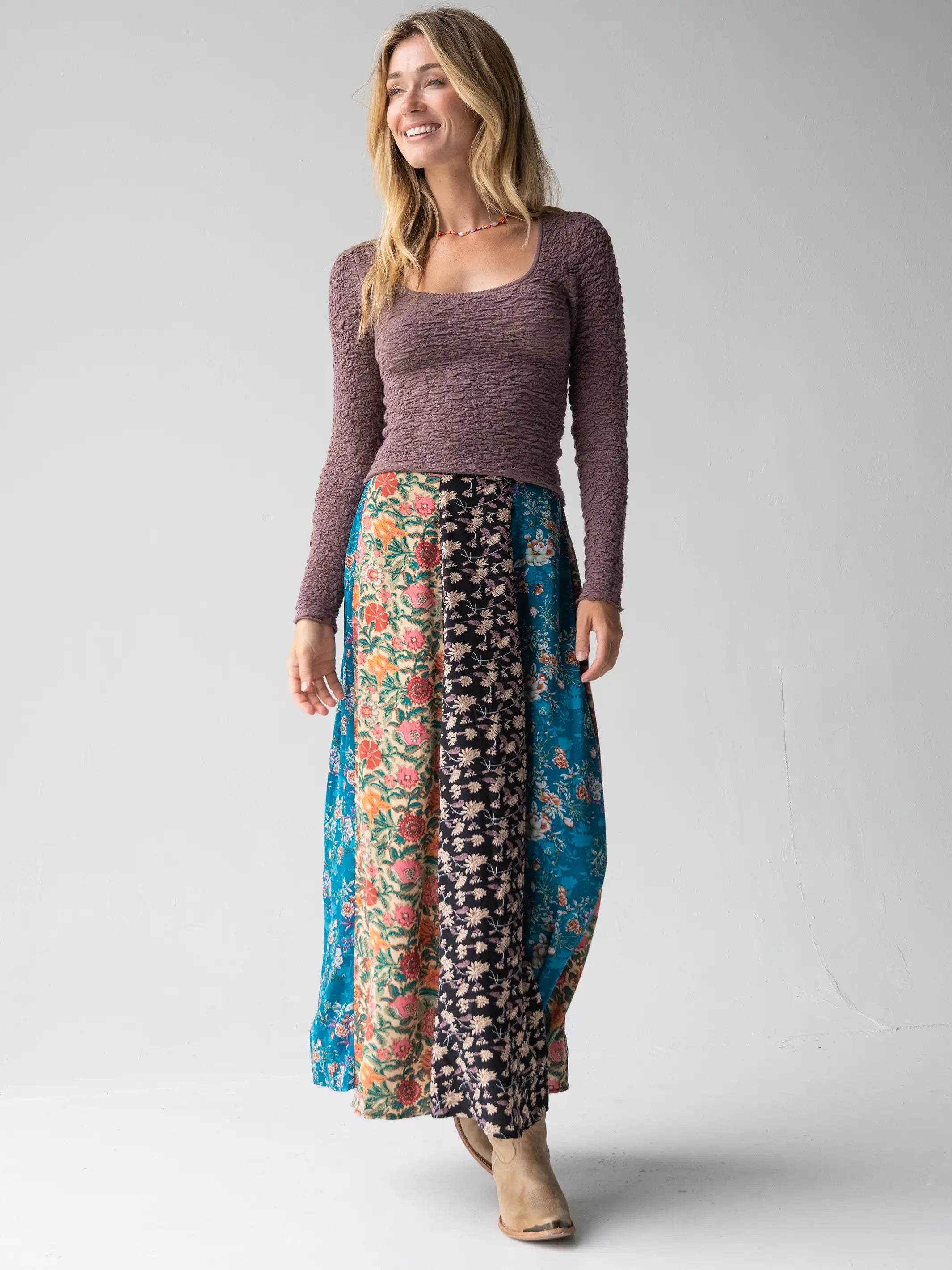 Valentina Maxi Skirt - Turquoise Mixed Print