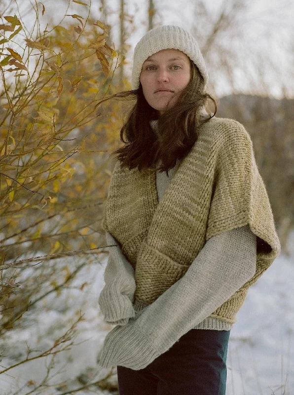 adult handknit shrug vest in sesame