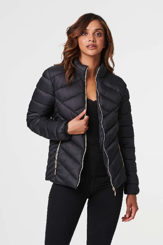 High Neck Zip Front Puffer Jacket