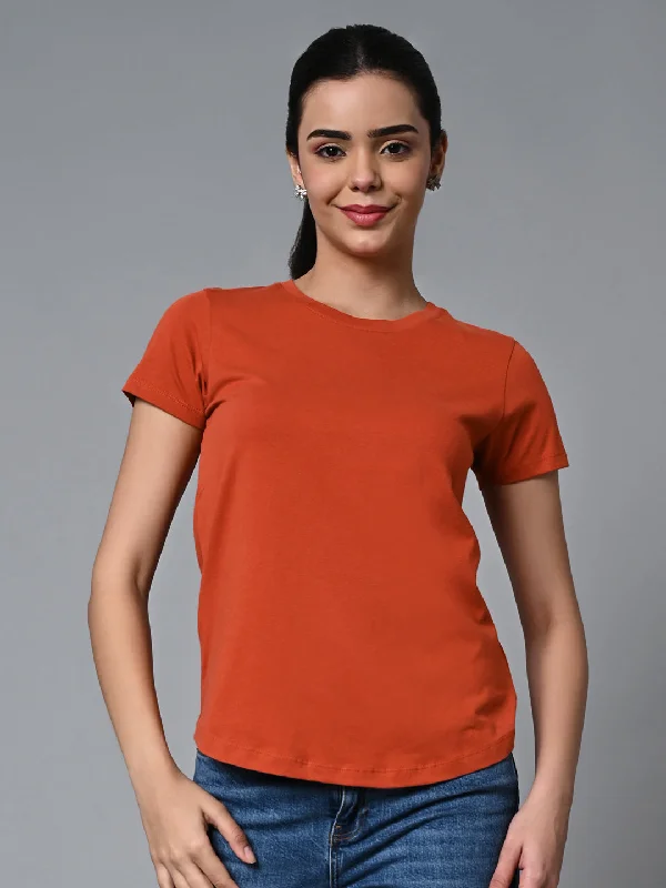 Women's Rust Cotton Regular Fit Tshirt