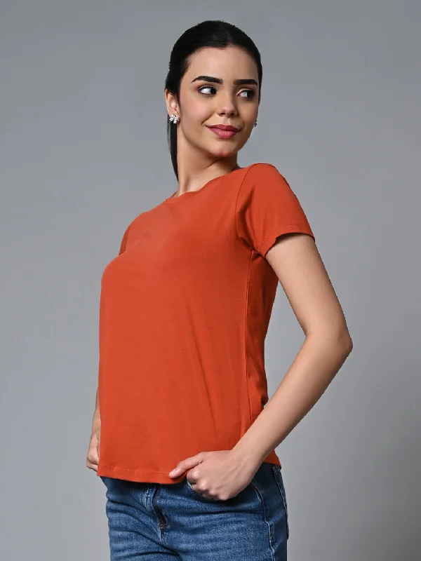 Women's Rust Cotton Regular Fit Tshirt