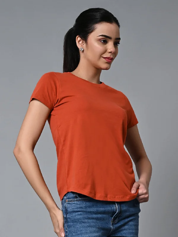 Women's Rust Cotton Regular Fit Tshirt