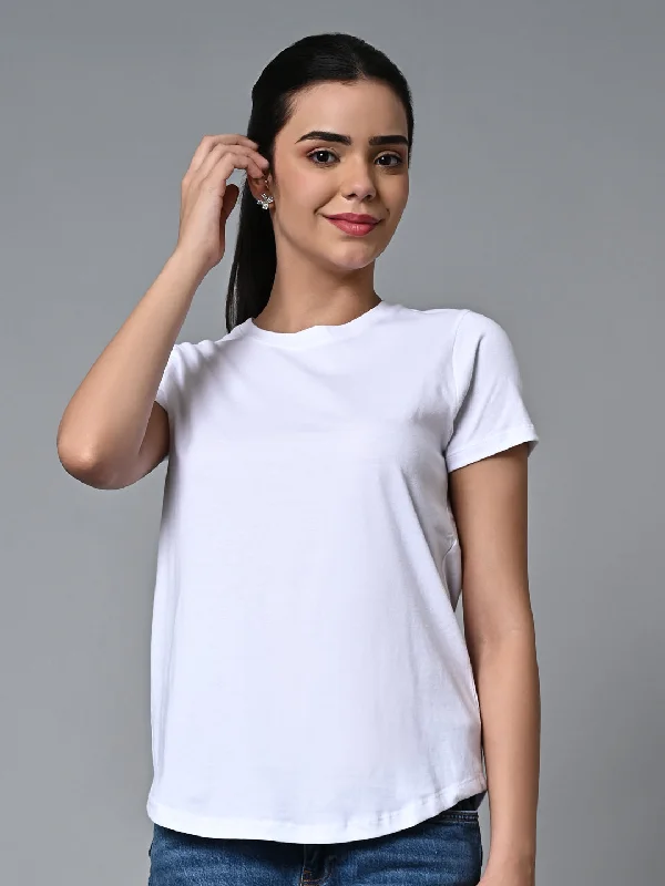 Women's White Cotton Regular Fit Tshirt