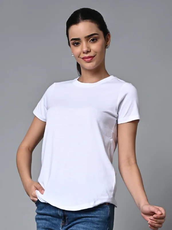 Women's White Cotton Regular Fit Tshirt