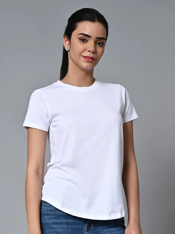 Women's White Cotton Regular Fit Tshirt