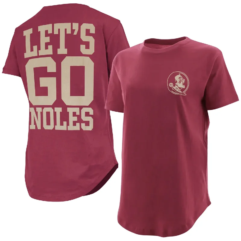 Pressbox Women's Seminole Logo/Let's Go Noles Design Round Bottom Short Sleeve T-shirt - Garnet