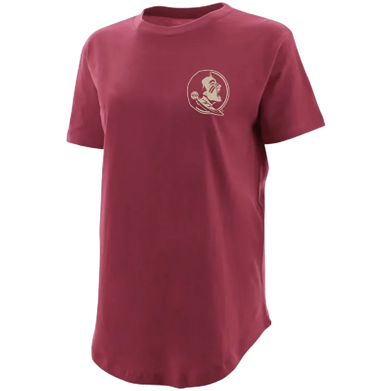 Pressbox Women's Seminole Logo/Let's Go Noles Design Round Bottom Short Sleeve T-shirt - Garnet