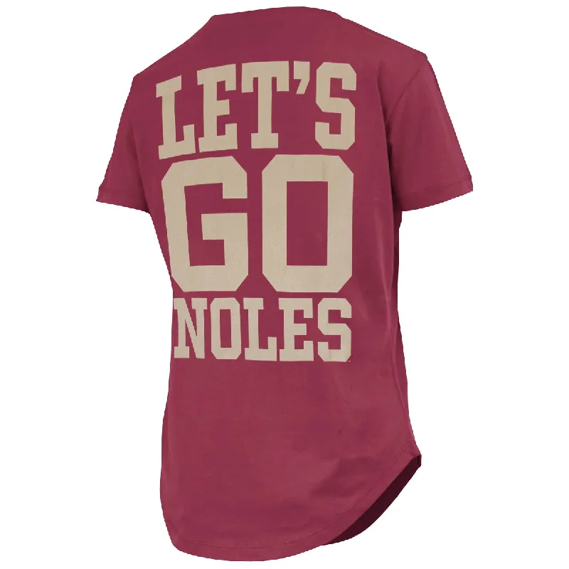 Pressbox Women's Seminole Logo/Let's Go Noles Design Round Bottom Short Sleeve T-shirt - Garnet