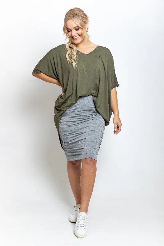 FINAL SALE Ruche Skirt in Marle Grey