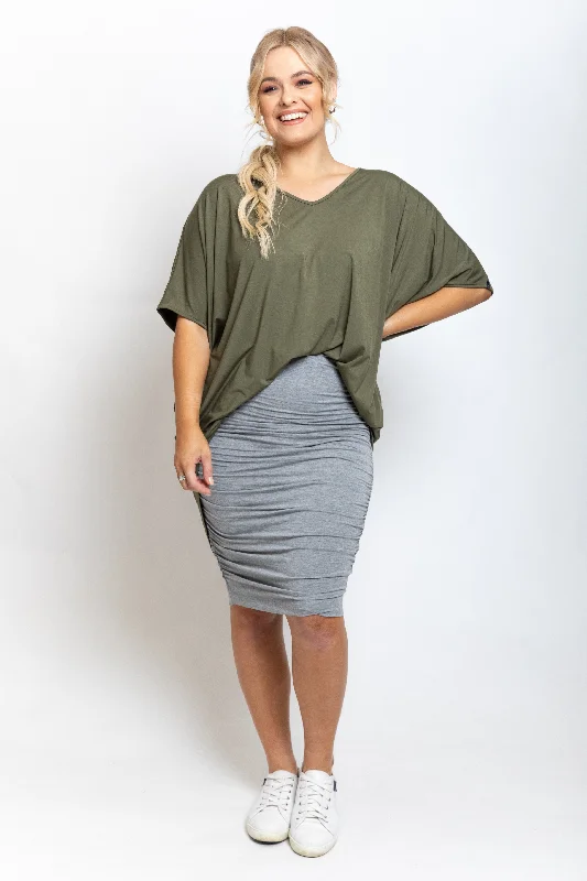 FINAL SALE Ruche Skirt in Marle Grey