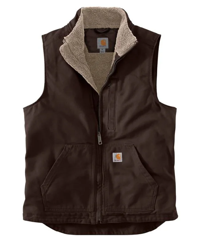 Men's Loose Fit Washed Duck Sherpa-Lined Mock-Neck Vest - Big