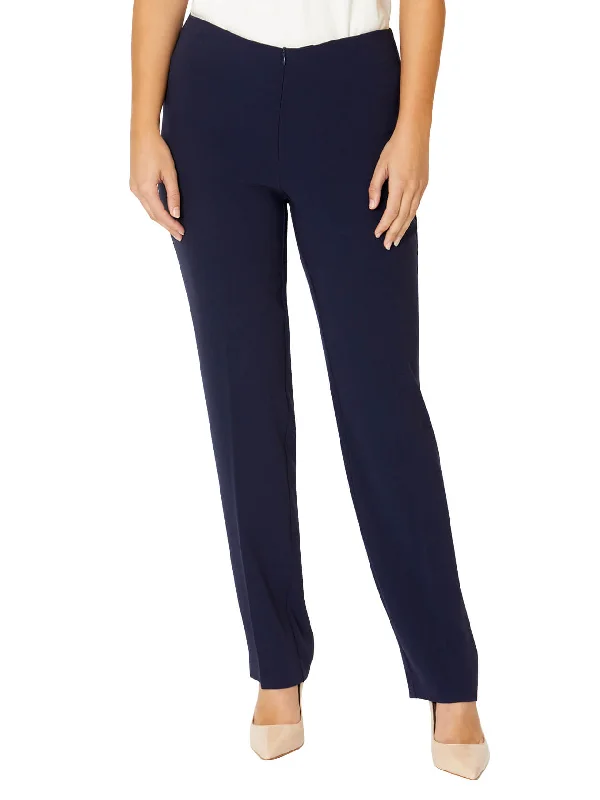 Navy Crepe Straight Leg Pant