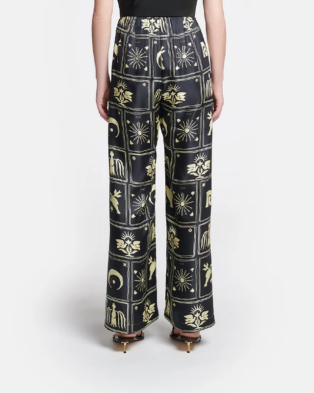 Brenda - Printed Silk-Twill Pants - Folk Art Black