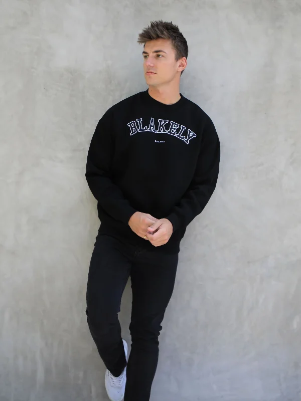 Varsity Relaxed Jumper - Black