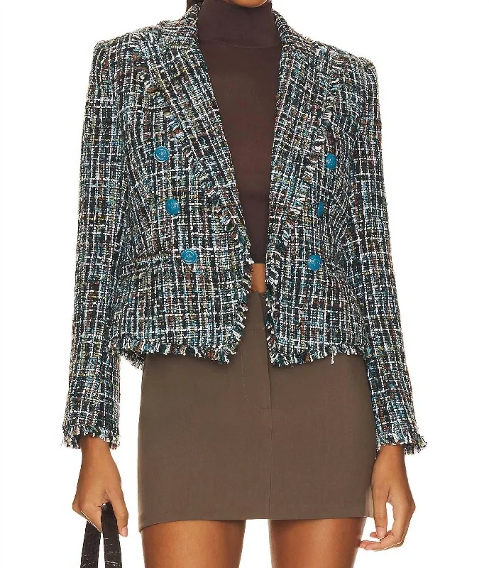 Brooke Blazer With Fringe In Green, Blue & Black Multi