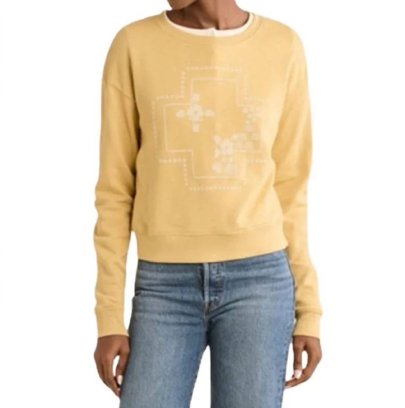 Graphic French Terry Pullover Sweater In Yellow