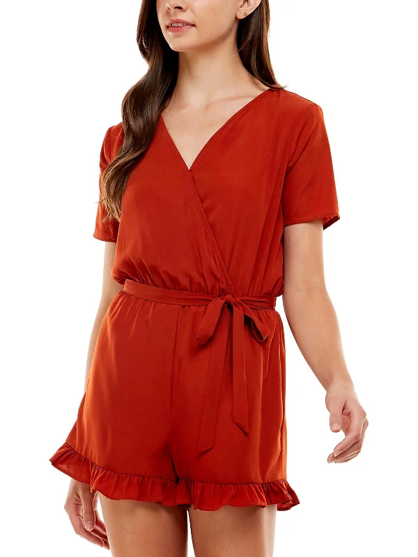 Juniors Womens Ruffled Belted Romper